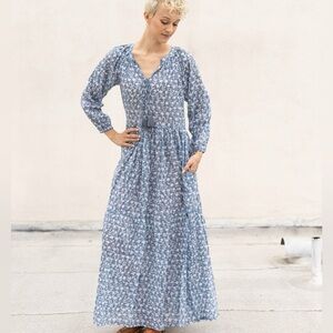 Be Bindaas mustard yellow/tan Printed Long Sleeve Maxi Dress-NWOT